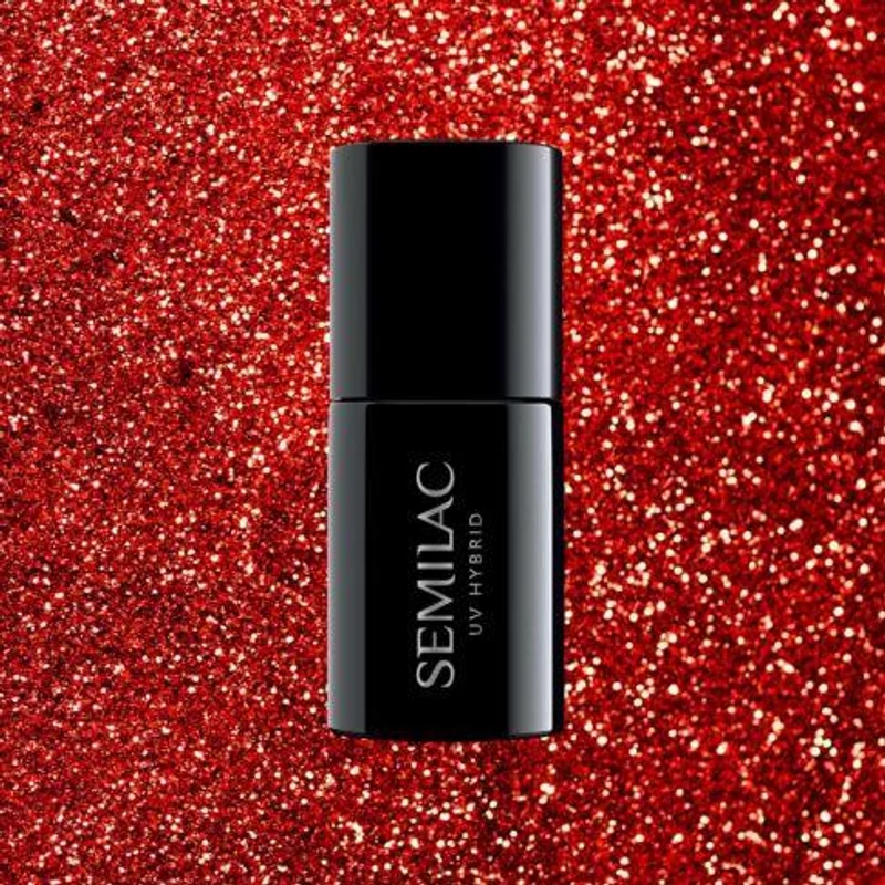 318 Semilac Uv Hybrid gél lakk Burgundy Red Glitter  7ml