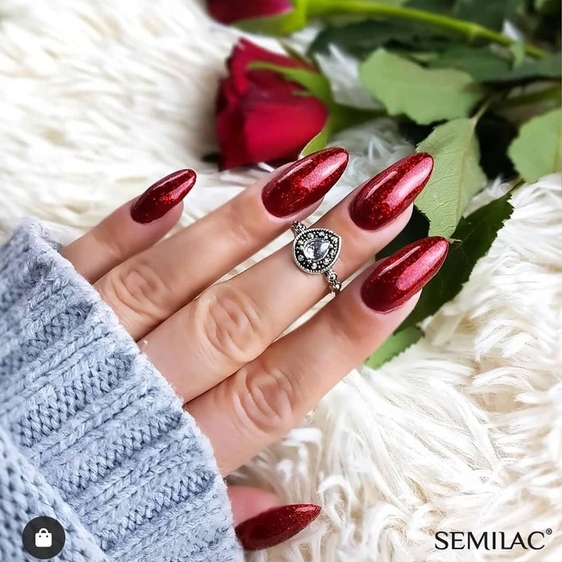 318 Semilac Uv Hybrid gél lakk Burgundy Red Glitter  7ml